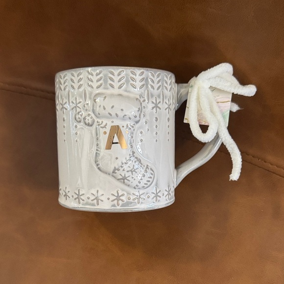 Anthropologie Other - White Anthropologie Mug with Gold Letter A and Stocking Design